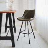 Taburete industrial Juno Verde de cuero sintético - Altura del asiento 70 cm - Sin reposabrazos 
