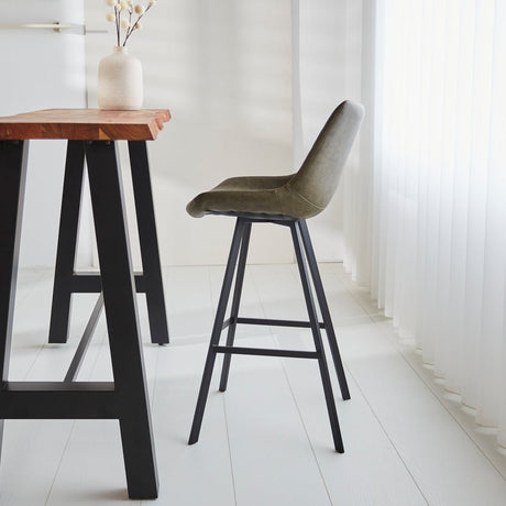 Taburete industrial Juno Verde de cuero sintético - Altura del asiento 70 cm - Sin reposabrazos 