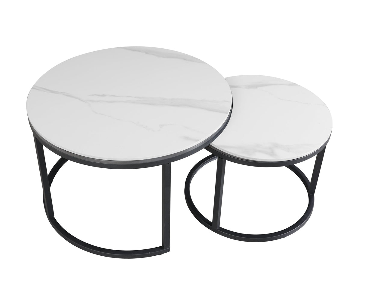 Juego de mesa de café de 2 Trevor Marble White Round