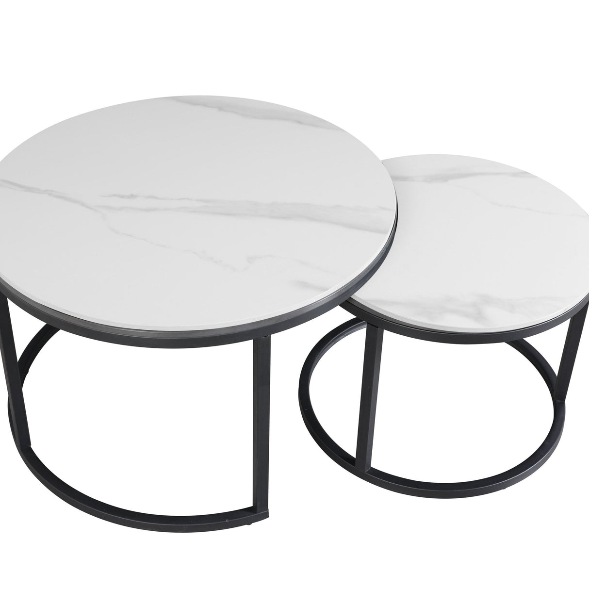 Juego de mesa de café de 2 Trevor Marble White Round