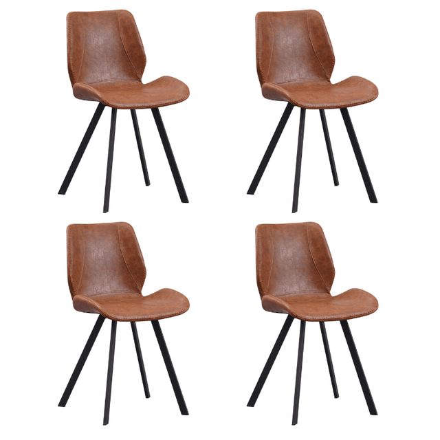 Eetkamerstoelen - Set van 4 Eetkamerstoelen Industrieel Cognac Kunstleer Barry - Zonder Armleuningen - Dimehouse