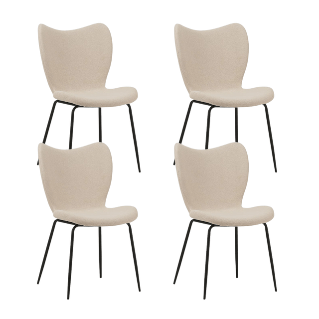 Eetkamerstoelen - Set van 4 Eetkamerstoelen Sia Beige Bouclé Stof - Zonder Armleuningen - Dimehouse