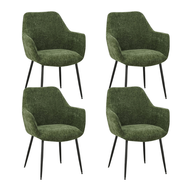 Eetkamerstoelen - Set van 4 Eetkamerstoelen Sev Groen Chenille Stof - Met Armleuning - Dimehouse