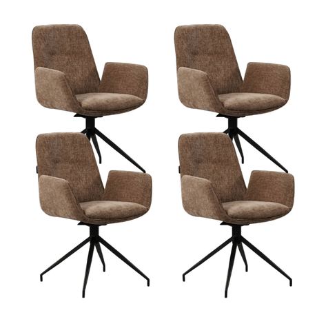 Eetkamerstoelen - Set van 4 Draaibare Eetkamerstoelen Nela Chenille Taupe - Met Armleuningen - Dimehouse