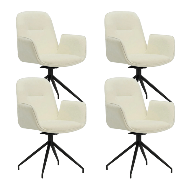 Eetkamerstoelen - Set van 4 Draaibare Eetkamerstoelen Nela Chenille Crème - Met Armleuningen - Dimehouse