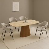Conjunto Completo: Mesa de Comedor Lea Travertino + 4x Sillas Lisa Bouclé Gris 