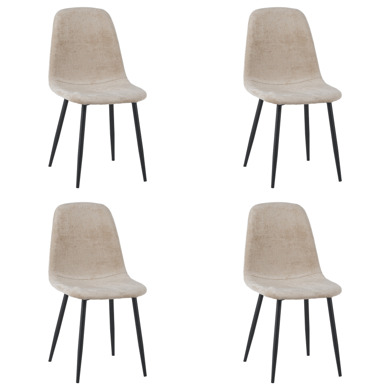 Juego de 4 Sillas de Comedor Escandinavas de Tela Chenille Beige Swift - Sin Apoyabrazos 