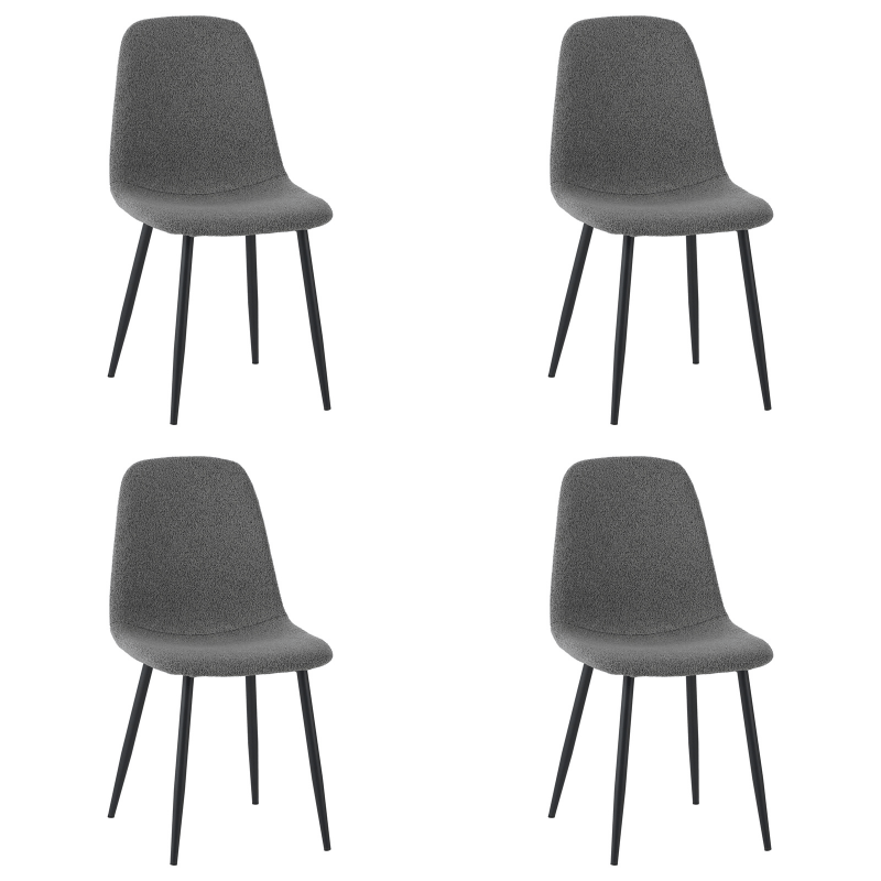 Juego de 4 Sillas de Comedor Escandinavas Gris Bouclé Tela Swift - Sin Apoyabrazos 