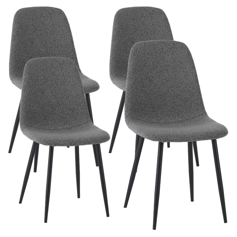 Juego de 4 Sillas de Comedor Escandinavas Gris Bouclé Tela Swift - Sin Apoyabrazos 