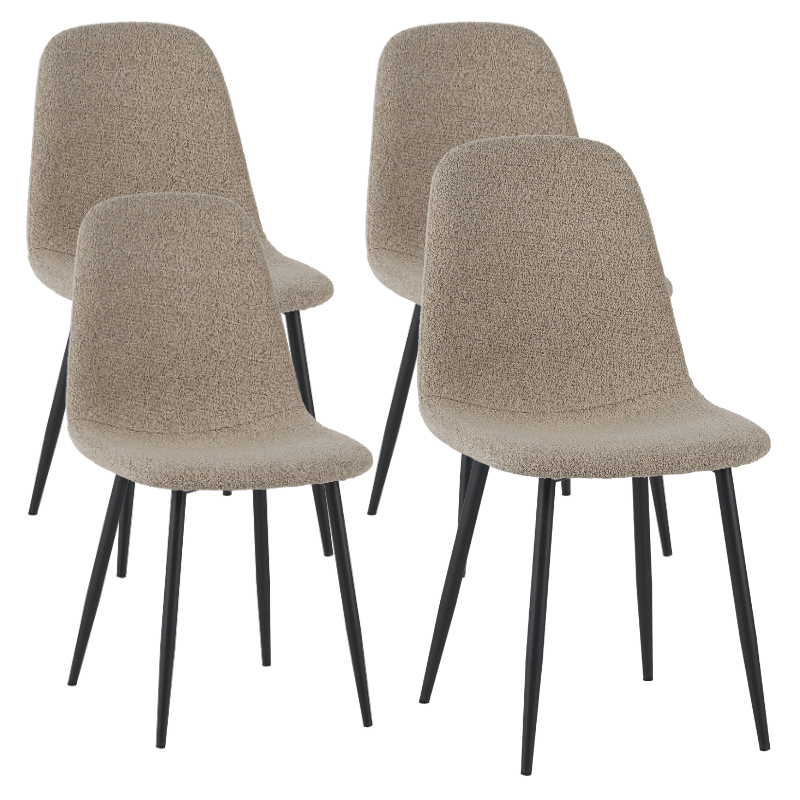 Juego de 4 Sillas de Comedor Escandinavas Latte Bouclé Tela Swift - Sin Apoyabrazos 
