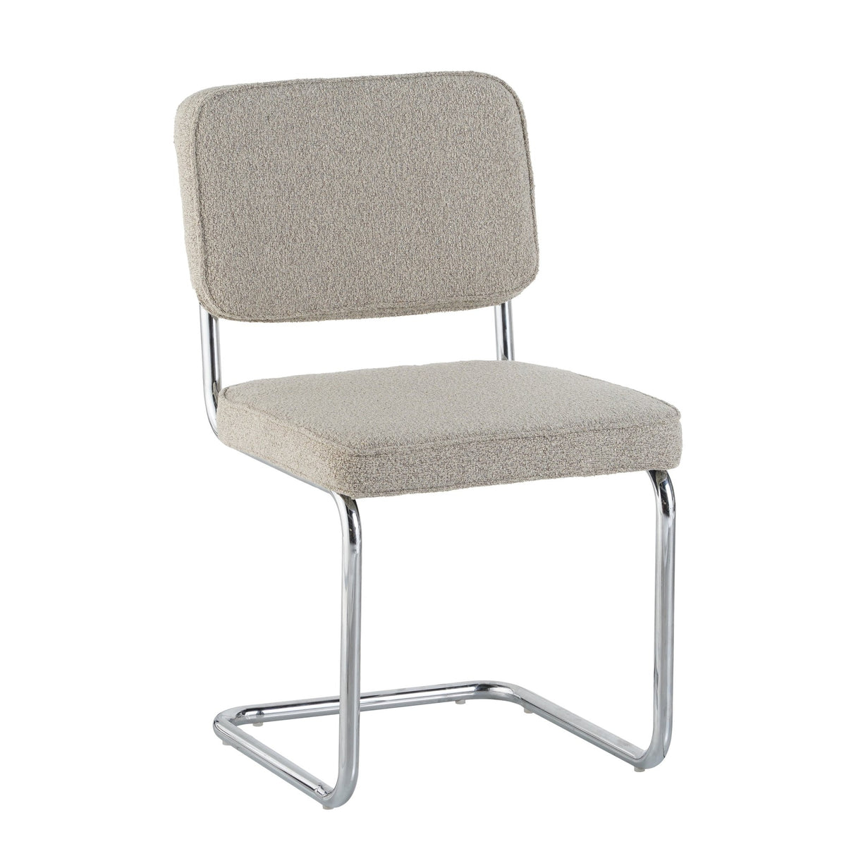 Silla de comedor moderna color arena de tela Bouclé Sway - Estructura de cromo - Sin reposabrazos 
