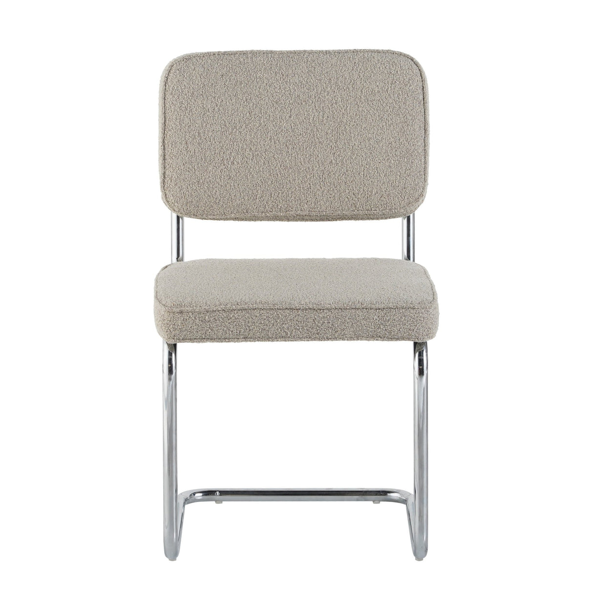 Silla de comedor moderna color arena de tela Bouclé Sway - Estructura de cromo - Sin reposabrazos 