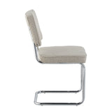 Silla de comedor moderna color arena de tela Bouclé Sway - Estructura de cromo - Sin reposabrazos 