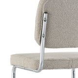Silla de comedor moderna color arena de tela Bouclé Sway - Estructura de cromo - Sin reposabrazos 