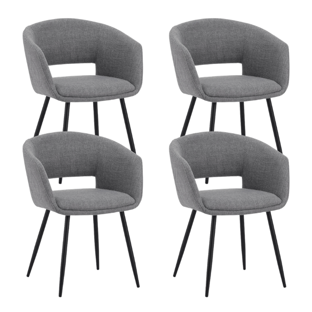Eetkamerstoelen - Set van 4 Scandinavische Eetkamerstoelen Don Grijs Stof Kuipvorm - Met Armleuningen - Dimehouse