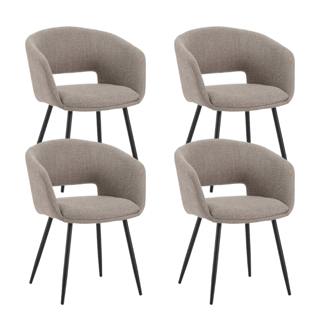 Eetkamerstoelen - Set van 4 Scandinavische Eetkamerstoelen Don Taupe Stof Kuipvorm - Met Armleuningen - Dimehouse