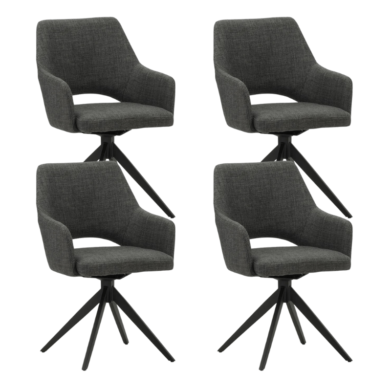 Juego de 4 Sillas de Comedor Giratorias Sid Antracita Tela - Con Reposabrazos 