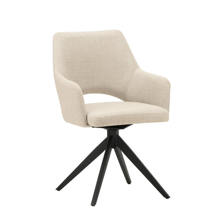 Silla de comedor giratoria moderna de tela beige Sid - Con reposabrazos 