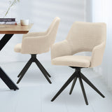 Silla de comedor giratoria moderna de tela beige Sid - Con reposabrazos 