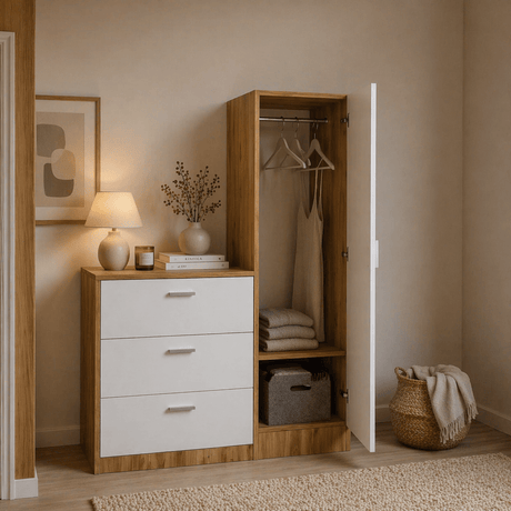 Mueble de pared Melamina Blanco con Madera de Pino - colgar y colocar - 140x100x47 cm - Jade