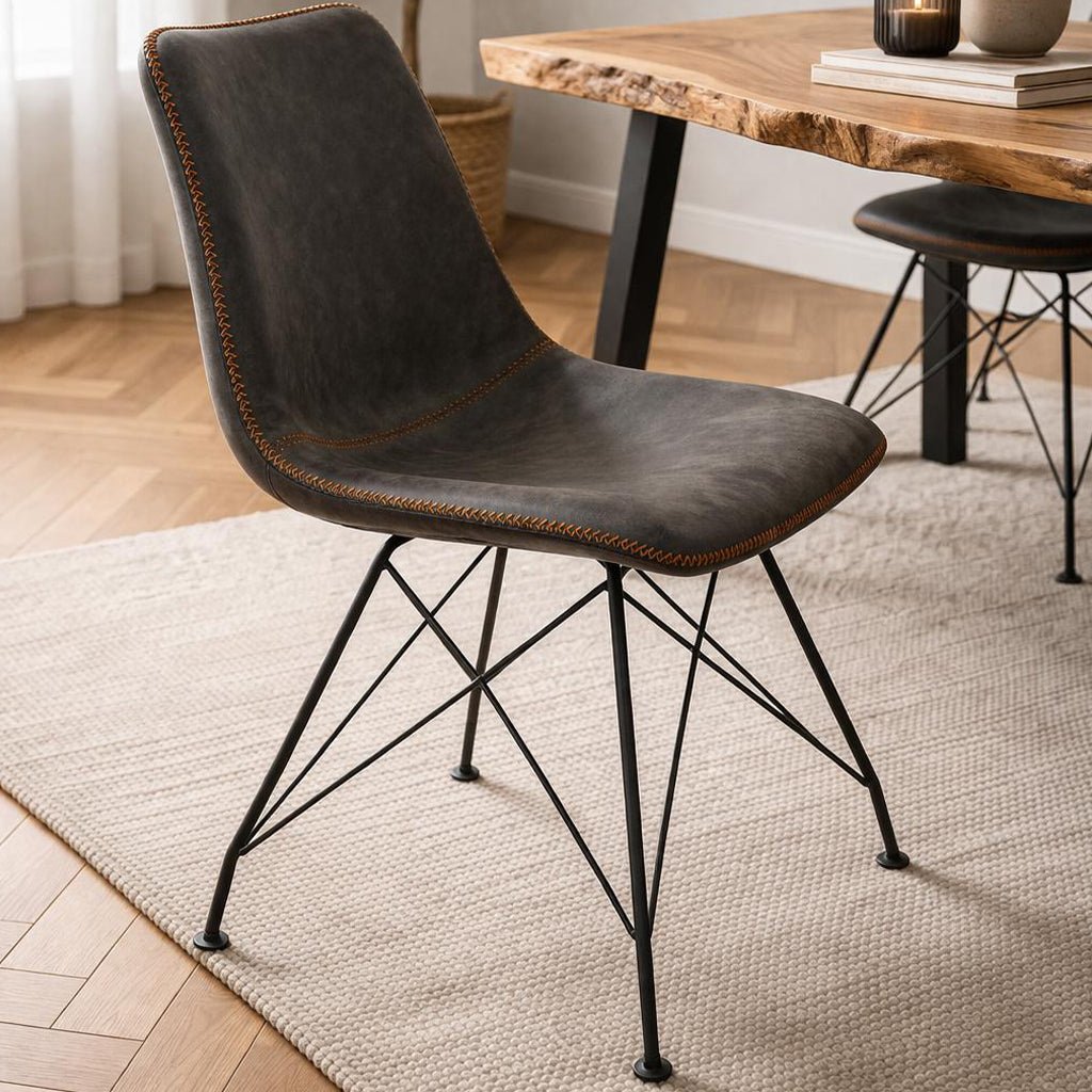 Eetkamerstoelen - Industriële Eetkamerstoel Viano Antraciet - Zonder Armleuningen - Dimehouse