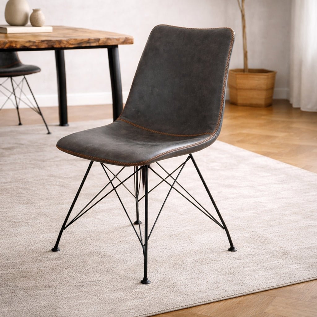 Eetkamerstoelen - Industriële Eetkamerstoel Viano Antraciet - Zonder Armleuningen - Dimehouse