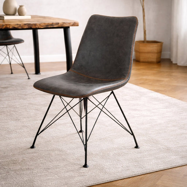Eetkamerstoelen - Industriële Eetkamerstoel Viano Antraciet - Zonder Armleuningen - Dimehouse
