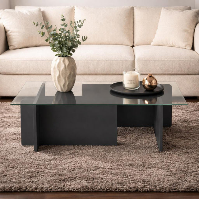Salontafels - Salontafel Glas Antraciet Opal 105x65 cm - Dimehouse