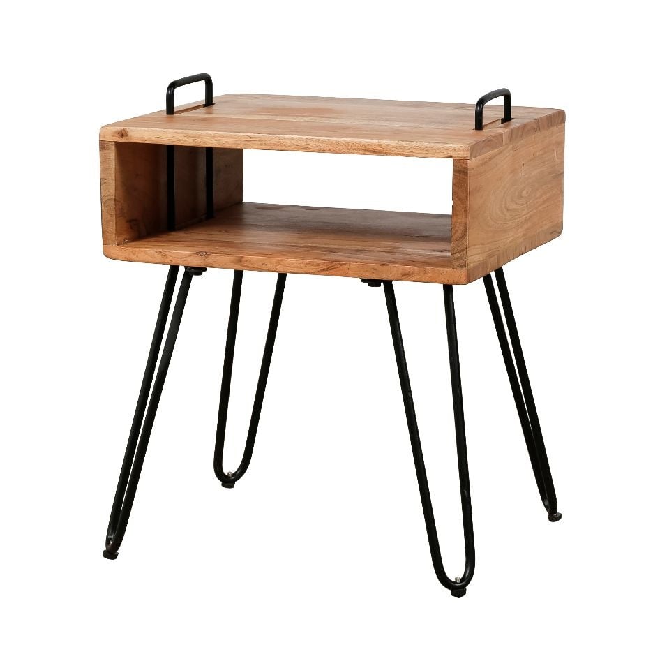 Mesita de noche Aimée DH Interior Acacia L x An x Al 45x39x17 Madera de acacia Blanco foto vista frontal diagonal