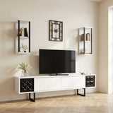 Mueble para TV Black Line de melamina blanca y negra 180x48x30 cm, una foto atmosférica en un interior moderno