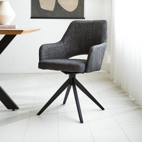 Silla de comedor Sid Dimehouse Antracita L x An x Al 59x56x53 Tela Vista frontal en diagonal Foto atmosférica