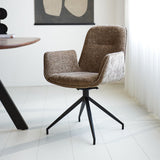 Silla de comedor Nela Dimehouse Taupe L x An x Al 64x64x52 Tela Vista frontal diagonal de fotografía atmosférica