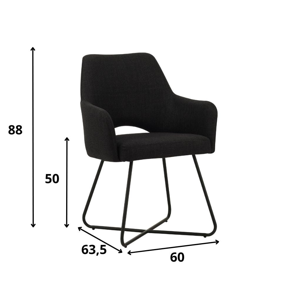 Silla de comedor Suzy Dimehouse Negro L x An x Al 64x61x53 Tela Blanco indicación del tamaño de la foto