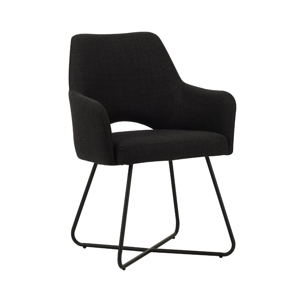 Silla de comedor Suzy Dimehouse Negro L x An x Al 64x61x53 Tela Blanco foto vista frontal diagonal