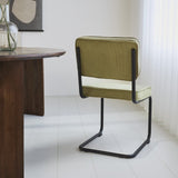 Silla de comedor Remo tejido canalé Dimehouse Verde L x An x Al 56x55x52 Tela acanalada Vista posterior diagonal de fotografía atmosférica