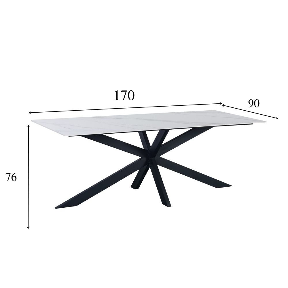 Eettafel Edin White Dimehouse Wit LxBxH 181x102x11 Sintered stone Witfoto maatindicatie