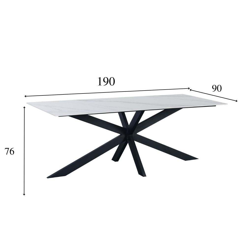 Eettafel Edin White Dimehouse Wit LxBxH 202x102x11 Sintered stone Witfoto maatindicatie