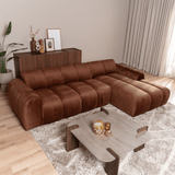Sofás-Sofá rinconera con salón tejido textura terciopelo cobre - rayas - derecha - Brix -Dimehouse