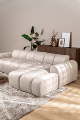 Sofás-Sofá rinconera con salón tejido textura terciopelo beige - rayas - derecha - Brix-Dimehouse