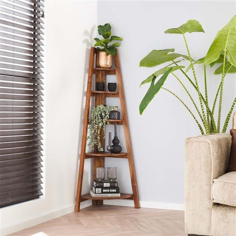 Estante esquinero Jess DH Interior Acacia L x An x Al 135x50x12 Madera de acacia Fotografía atmosférica vista frontal en diagonal