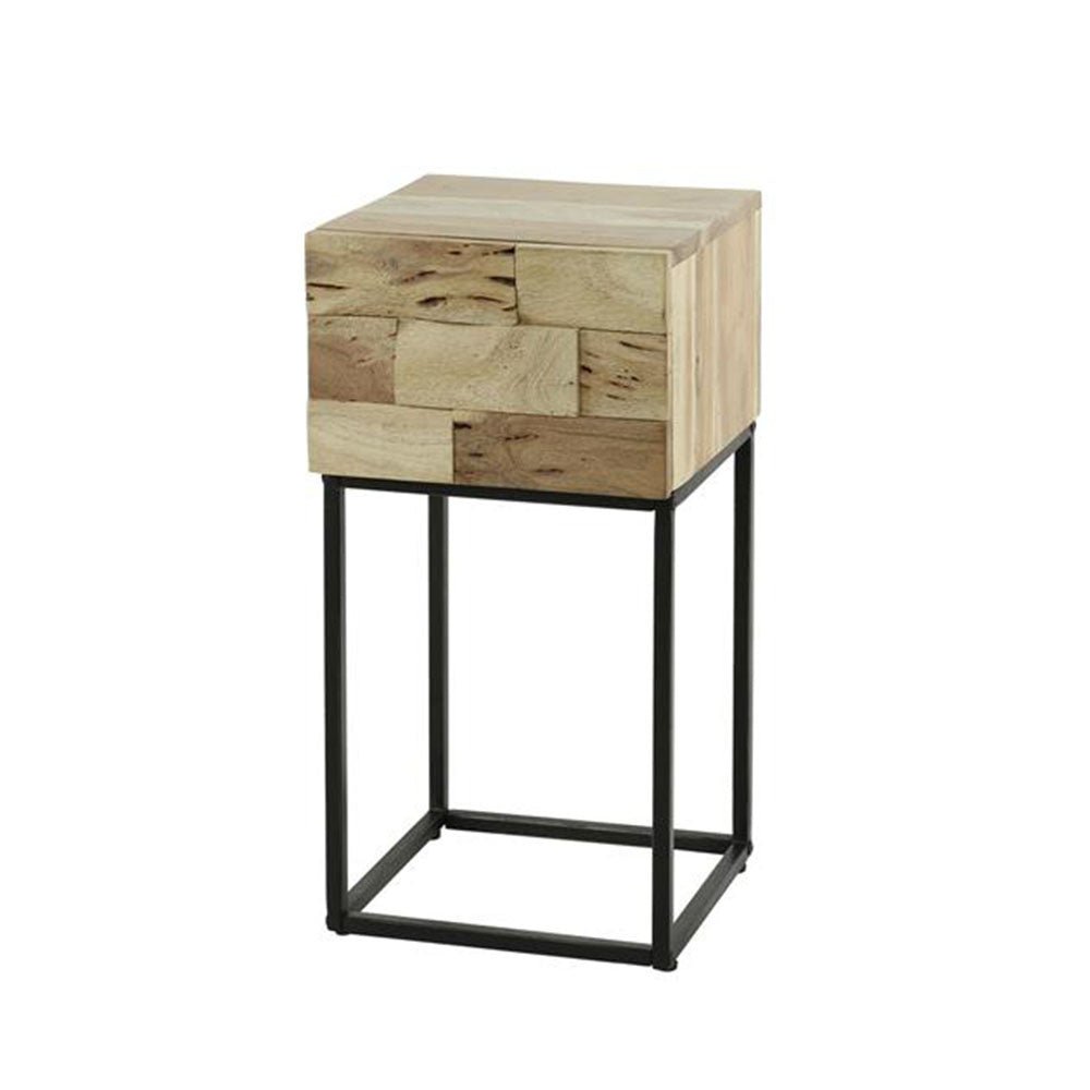 Mesita de noche Anna-Sophie DH Interior Acacia L x An x Al 44x35x28 Madera de acacia Blanco foto vista frontal diagonal
