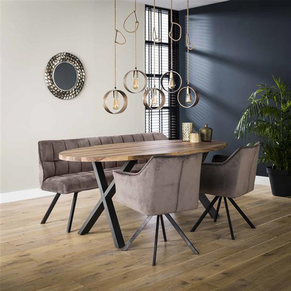 Sofá de comedor Romy DH Interior Antracita L x An x Al 196x81x58 Terciopelo Foto atmosférica vista frontal en diagonal