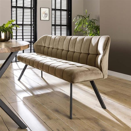 Sofá de comedor Romy DH Interior champán L x An x Al 190x60x48 Terciopelo Foto atmosférica vista frontal en diagonal