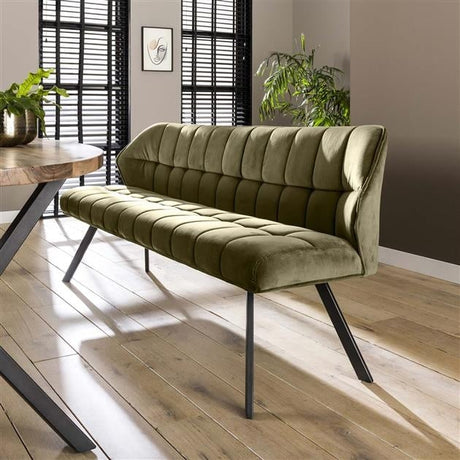 Sofá de comedor Romy DH Interior Verde L x An x Al 188x59x48 Terciopelo Foto atmosférica vista frontal en diagonal