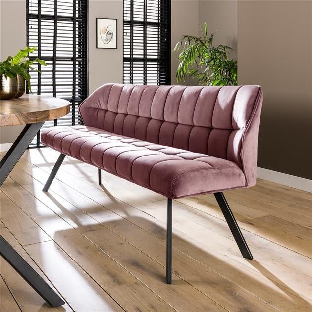 Sofá de comedor Romy DH Interior Rosa L x An x Al 197x82x59 Terciopelo Foto atmosférica vista frontal en diagonal