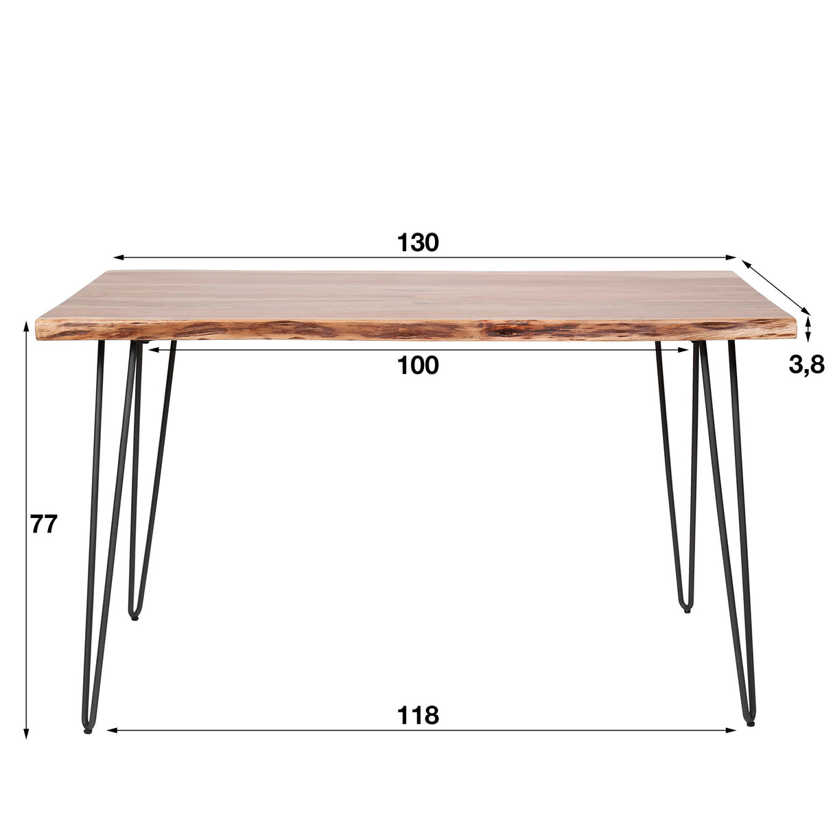 Eettafel Novi DH Interior Acacia LxBxH 135x77x10 Acaciahout Witfoto maatindicatie