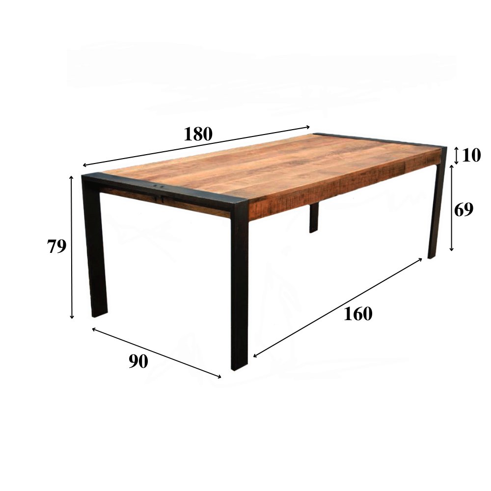 Eettafel Colorado Dimehouse Bruin LxBxH 185x95x15 Mangohout Witfoto maatindicatie