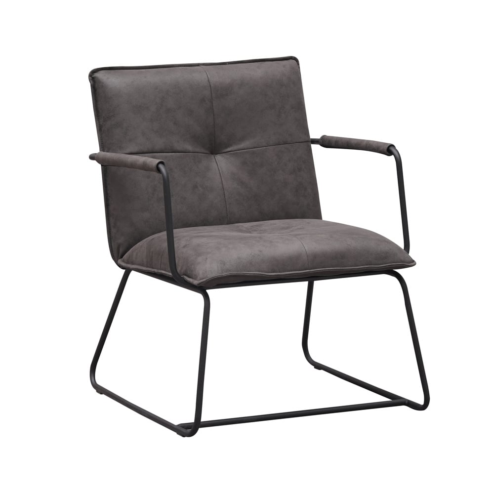 Fauteuil Hailey Ecoleder Dimehouse Antraciet LxBxH 66x64x37 Eco-leer Witfoto schuin vooraanzicht