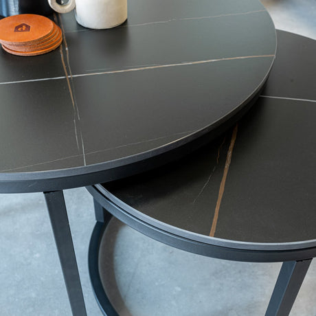 Salontafel Trevor Black Dimehouse Zwart LxBxH 80x80x13 Sintered stone Sfeerfoto detail