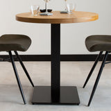Mesa de comedor Mesa de bistro Redonda Dimehouse Marrón LxAnxAl 77x77x7 Madera de mango Vista frontal de la fotografía atmosférica.